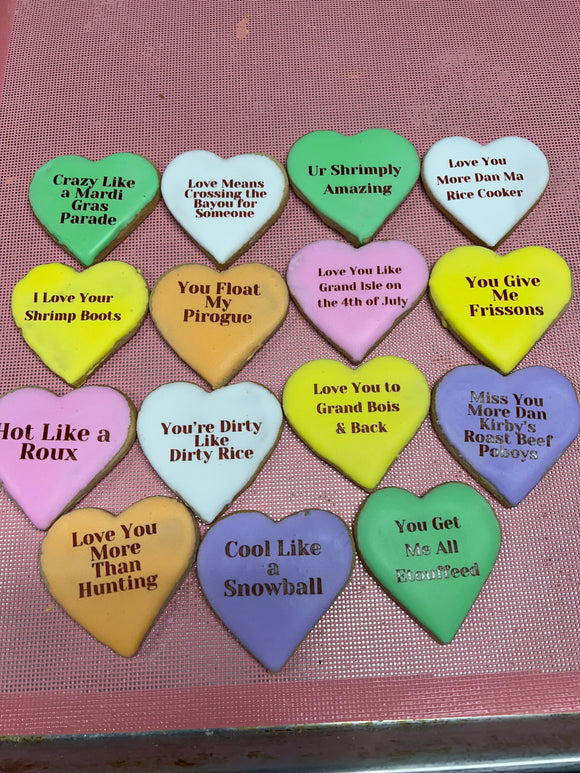 Cajun Conversation Heart Sugar Cookies