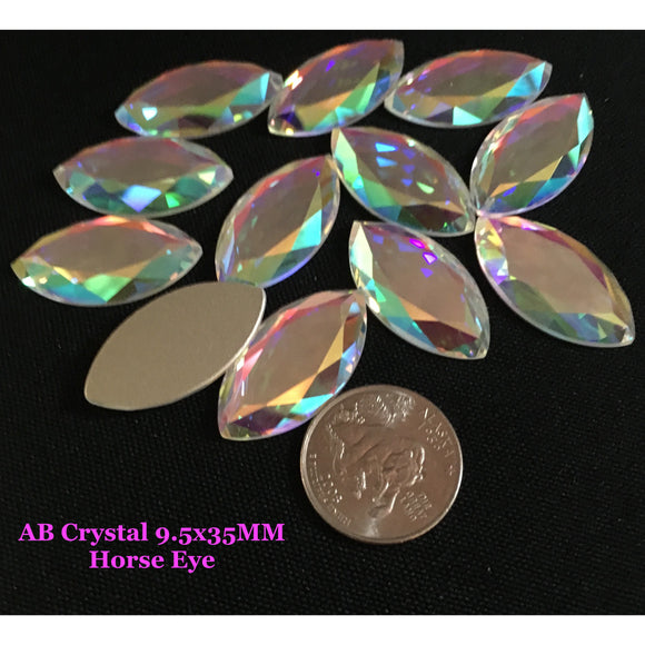 Crystal AB 32x17MM Horse Eye Flat Back