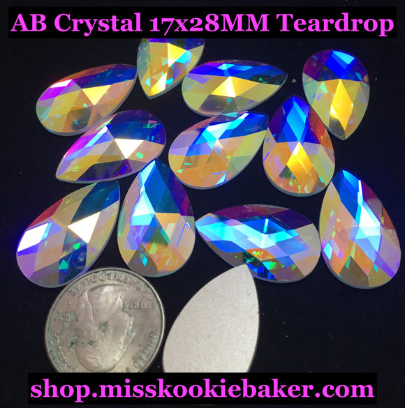 AB Crystal 17x28MM Flat Back Teardrop