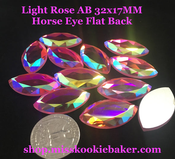 Light Rose AB 32x17MM Horse Eye Flat Back