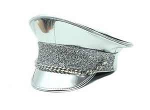 Silver Police Hat with Glitter Band and Chain