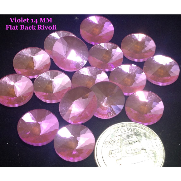 Violet 14 MM Flat Back Rivoli